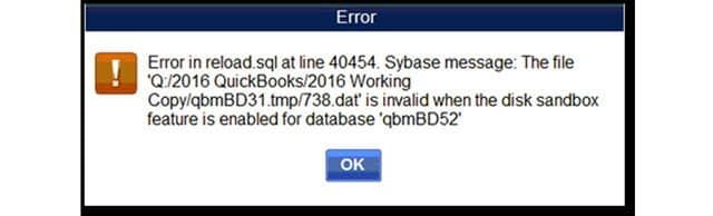 Error in reload.sql at line in QuickBooks